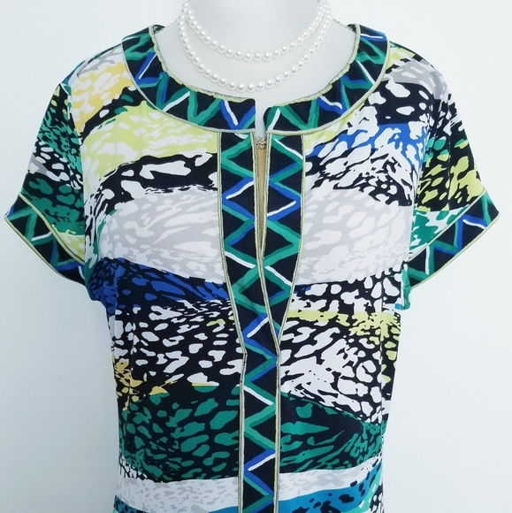 BCBGMAXAZRIA Daly Geometric Print Short Sleeve Dress - Picture 2 of 12